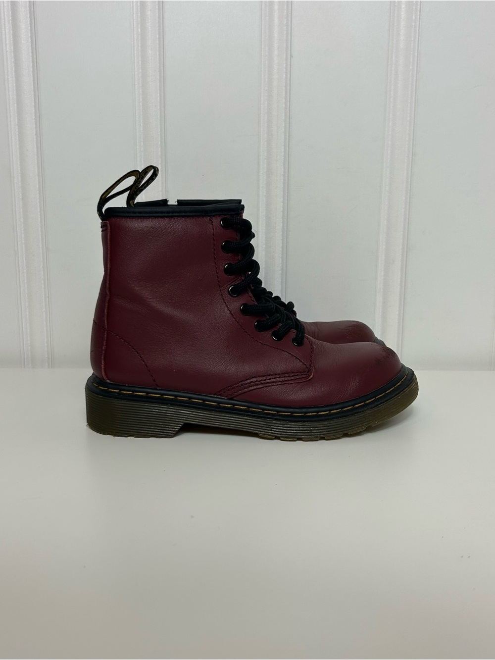 Dr martens 1460 j burgundy red black canvas zip lace boots toddler kids 13